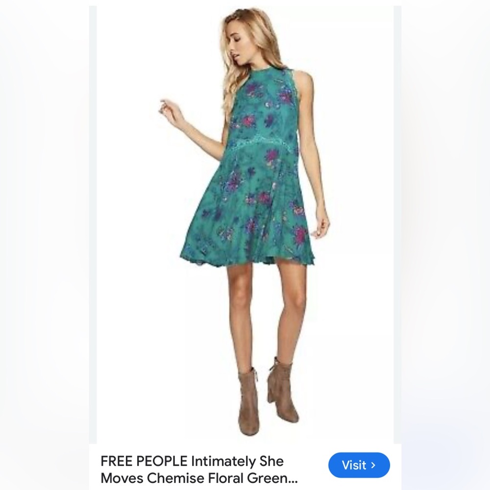 FREE PEOPLE SUPER CUTE DRESS XS EMERAL FLORAL💚💜🩷